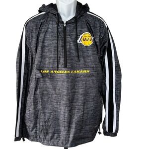 NBA Los Angeles Lakers Windbreaker‎ Jacket Sz L Gray Hooded Basketball